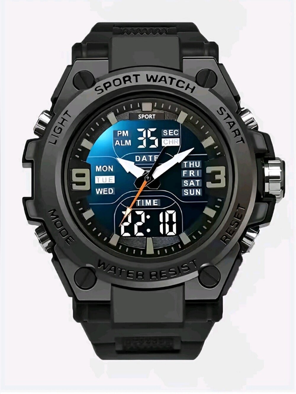 Dual Digital Sports Watch, Waterproof 5ATM, Uni-Sex, LED